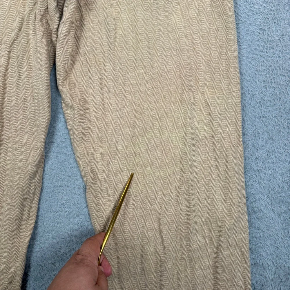 Vintage Polo Ralph Lauren Mens 35x32 Tan Herringbone Linen Cotton Pleated Cuffed